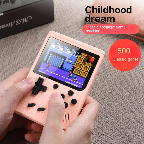 Retro bärbar mini handhållen videospelskonsol 8 bitar 3,0 tum färg LCD-spelspelare Inbyggd 500 spel för barn present Blue color
