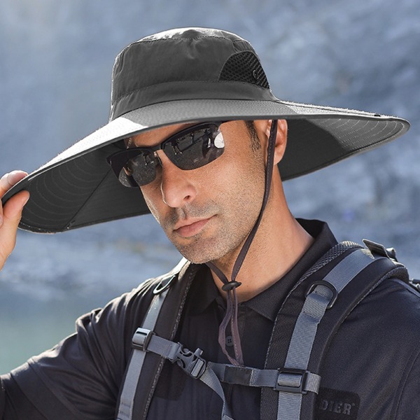 Solhatt med bred brätte Andningsbar Bucket Hat för fiske, vandring Dark gray