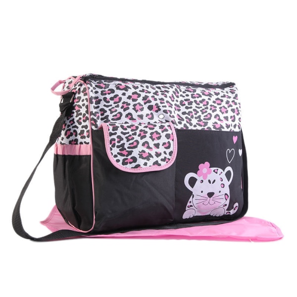 Mammaväska skötväska Multifunktionell tecknad mamma-handväska med stor kapacitet Leopard pink