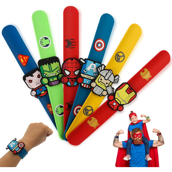 Barnarmband, 6 st Superhjälte Slap Armband Superheroes Slap Bands Pojkarmband Avengers Armband, för barn Pojkar och flickor födelsedagsfester