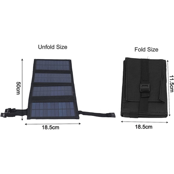 20W solpaneler Premium monokristallin hopfällbar solcellsladdare kompatibel med solgeneratorer, telefoner, surfplattor, för utomhusaktiviteter-svart，