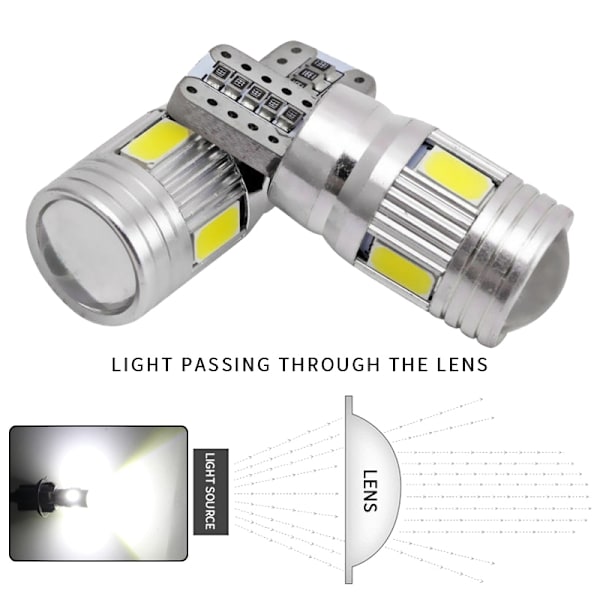 2x Bil LED-lampa T10-5630-10 LED Signallampa Canbus  Auto Klarering Kil Sida Backlampor White Light