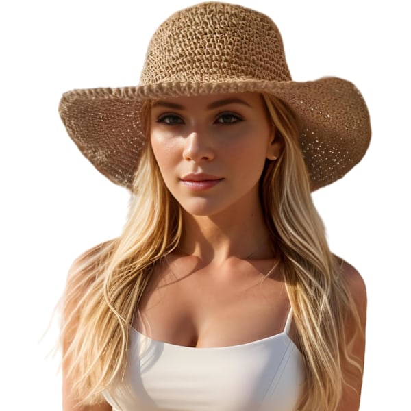 Stora, slappa strandhattar i halm för kvinnor, hopfällbar sommarhatt med brett brätte, packbar solhatt för damer, resehalm-fedora