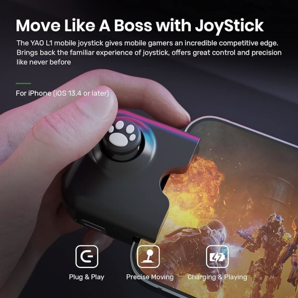 Yao L1 PRO Mobilspelkontroll Joystick för iPhone (iOS 13.4 eller senare, för iOS-mobilspel)