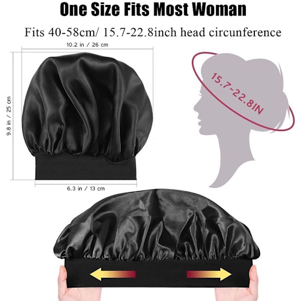 2 stycken Sovmössa - Satin bonnet - Sleep Cap (Red + Black)