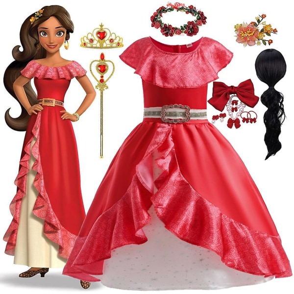 2024 cos Princess Elena Dress Girl Elena Of Avalor Cosplay Kostym Barn Halloween Party Dress Up Karneval Klänningar Födelsedag Lyxiga Outfits Elena Dress 4 4T Tag 120