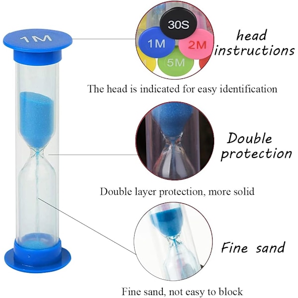 Sand Timer för barn, ZKSMNB Plast Timglas, Sand Glas Leksak Sandklocka 30sek / 1min / 2min / 3min / 5min / 10min för kök, kontor, skola