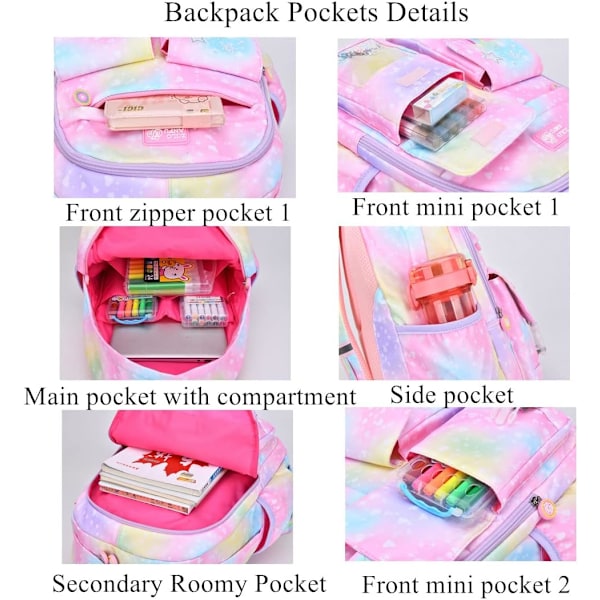 Söt färgglad vardagsryggsäck för flickor, tonåringar grundskola ryggsäck, primära skolväskor för tonå gradient Pink