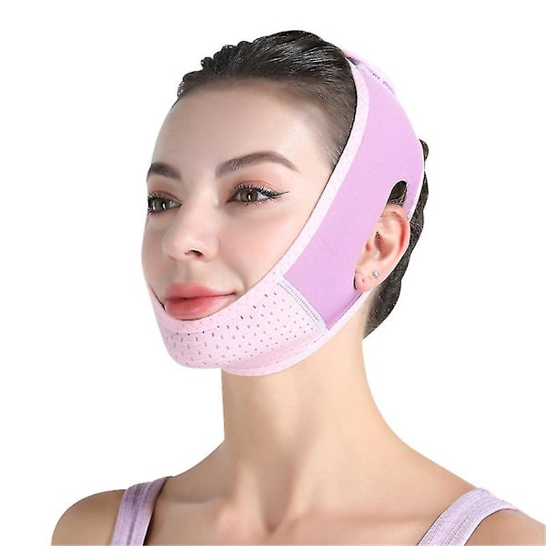 Uudelleenkäytettävä V Line Mask Kasvojen Kohotusremmi Kaksoisleuan Vähentäjä Pink Purple