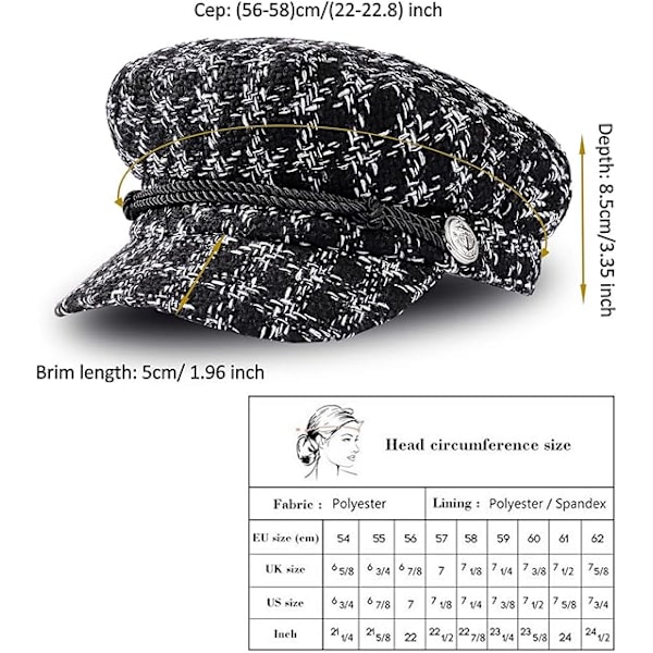 Dam Houndstooth keps Kvinnors kort brätte visir basker mode casual hatt retro brittisk stil elegant vinter platta hattar för kvinnor svart 1 stycke