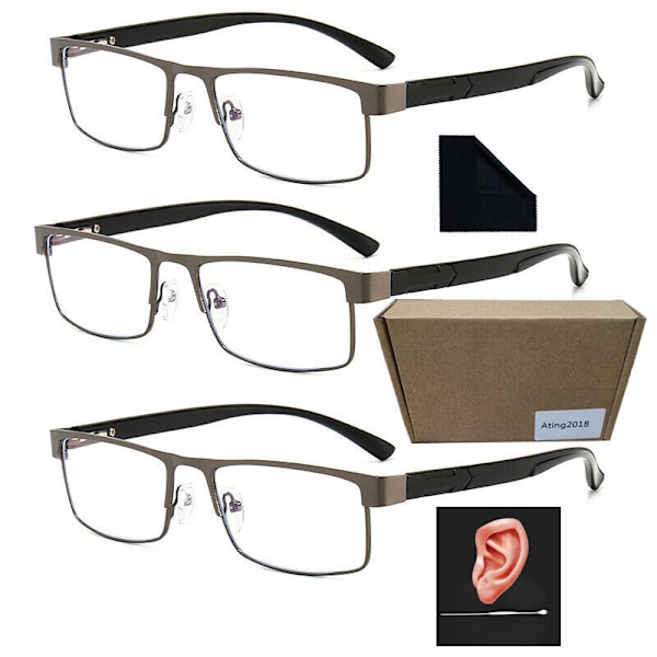 3-pack herr metall läsglasögon rektangulära läsglasögon 2,5