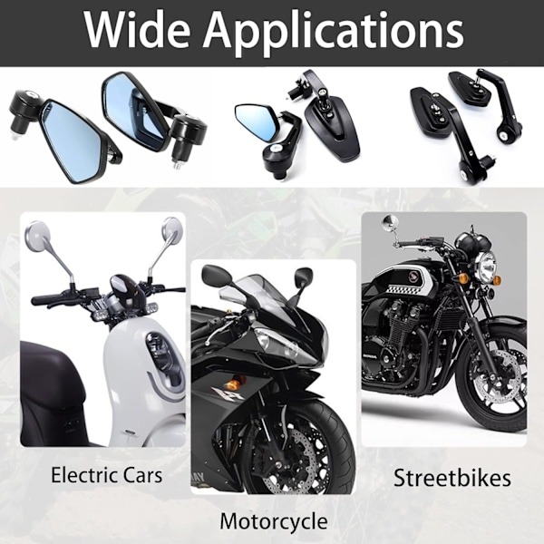 Motorcykelspeglar, 7/8" 22mm Motorcykelstyre Ändbackspegel, Anti-Glare Motorcykelsidospeglar, för Scooter Yamaha Z750 Z1000 MT03 MT09 FZ1 FZ6