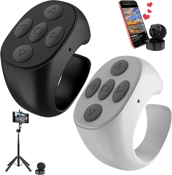 Trådløs Bluetooth-ring for fingertupprulling, fjernkontroll for telefonapp, sidevender White