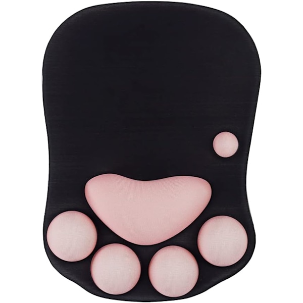 Musematte med kattepote og håndleddstøtte, bærbar ergonomisk sklisikker spillmusematte for å lindre håndleddsmerter (10,7 x 7,7 x 1,1 tommer) (Svart Sakura)