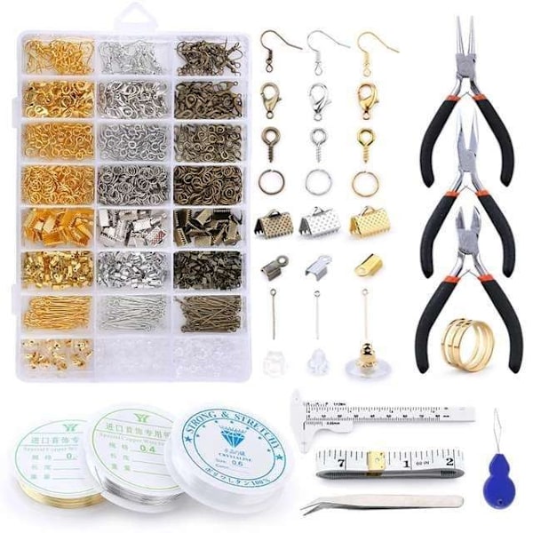 Mega Kit för Smyckestillverkning - Tänger, Tråd, Ringar - DIY Multicolor multifärg