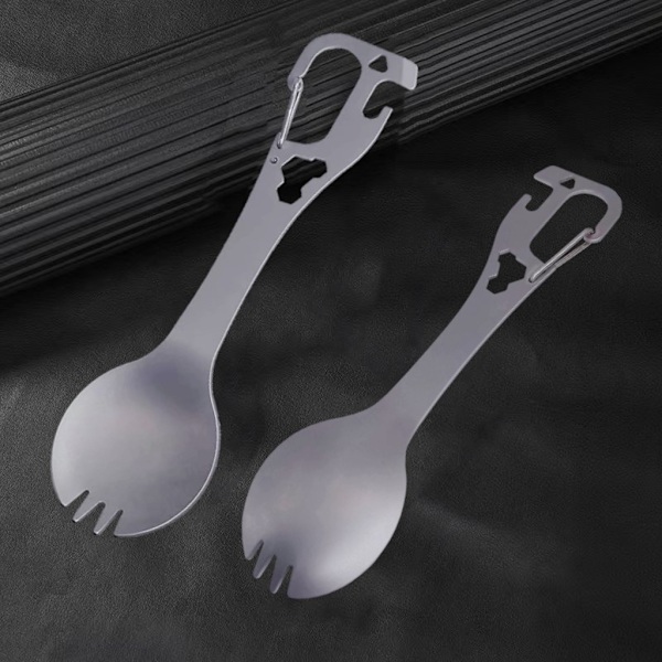5 i 1 Rostfritt Stål Spork Camping Redskap med Sked Gaffel Flasköppnare Black 0.05