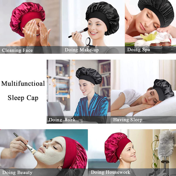 2 stycken Sovmössa - Satin bonnet - Sleep Cap (Red + Black)