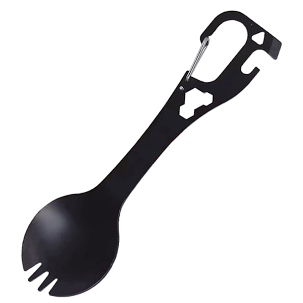 5 i 1 Rostfritt Stål Spork Camping Redskap med Sked Gaffel Flasköppnare Black 0.05