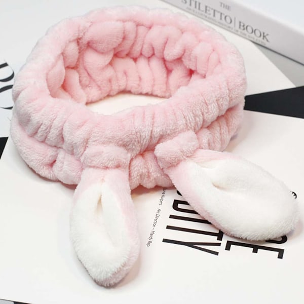 Kvinders mode blød flannel kaninører makeup kosmetisk brusebad elastisk