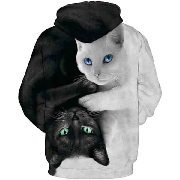 EUDOLAH Herr Långärmad Tröjor Neon Tryckta Hoodies 3D Grafisk Jumpers Djur Sportkläder 2 Cat-b XXL-3XL