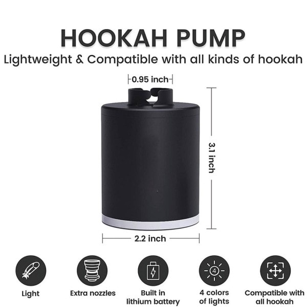 Elektrisk vattenpipa pump kit med 1300 mAh uppladdningsbart batteri led ljus
