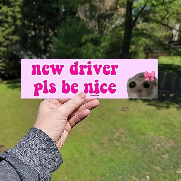 Ny förare Pls Be Nice Sticker Rolig Meme Bumper Hamster Big Eyes Cry Stickers