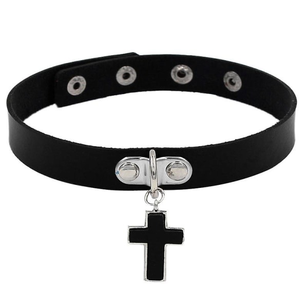 bitar svart kvinnor punk gotisk choke halsband PU läder hjärta nit halsband justerbar mjuk kedja halsband korset