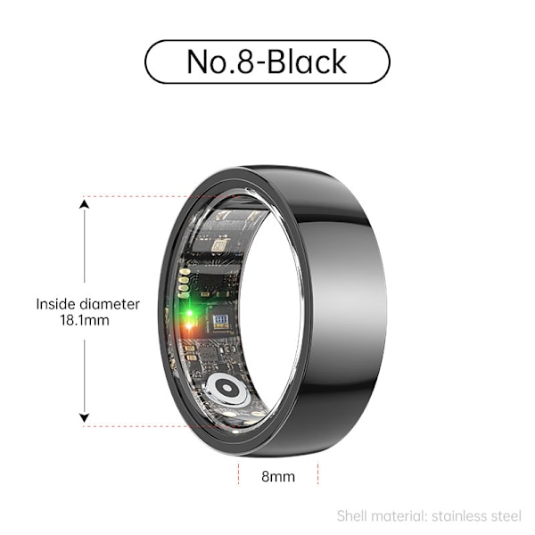 Smart Ring R1000 – Sömnmonitor, Bluetooth 5.0, Blodsyremätare Svart Svart 8