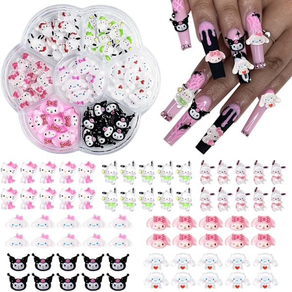 70 stycken Sanrio tecknade nagelkonsttillbehör plommonblomma set nageldekoration tillbehör