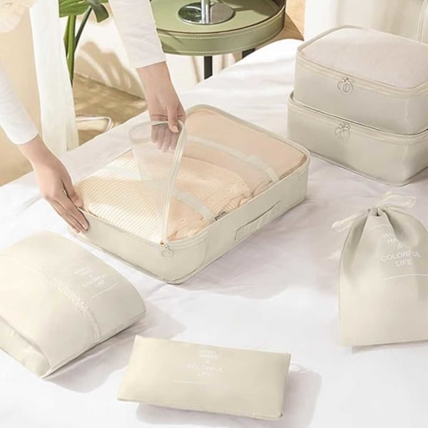 Reseorganiserare Packkuber till Resväska 7st Väskinsatser Beige beige