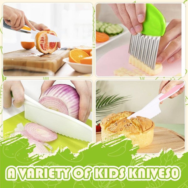 Barnknivset i 13 delar, kökskniv för barn, säkerhetskniv från 2 år, Montessori-kniv, barnmatlagningsset för skärning och matlagning av frukt