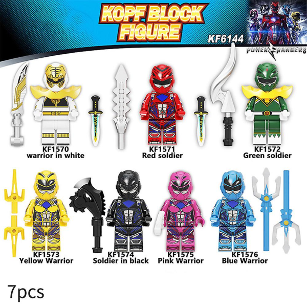 7-delad Power Rangers Byggkloss Figur Set Byggbara leksaker