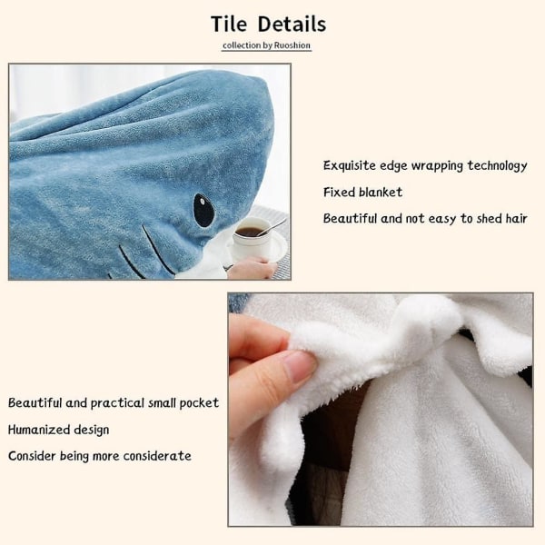 Shark Blanket Hood Pullover Vuxen Shark Bärbar filt L