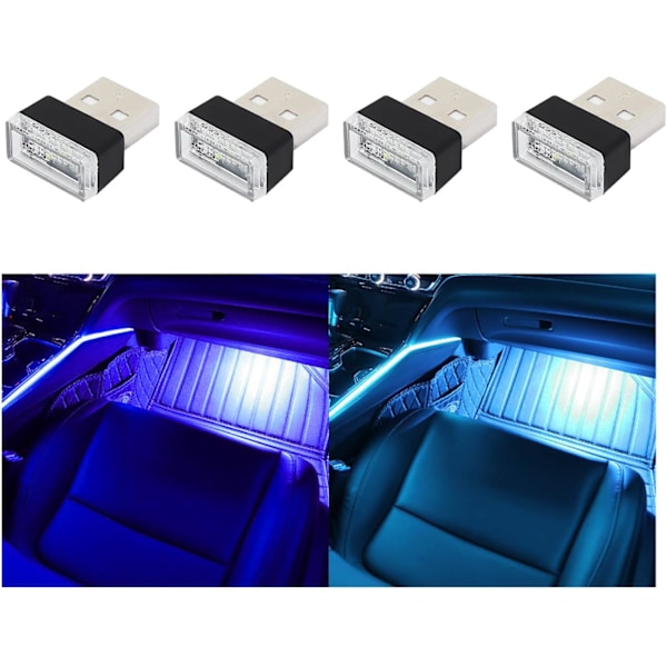 4 st USB LED-bilinredning Atmosfärlampa, Plug-in USB Dekor Nattljus, Bärbar Auto Ambient Belysning Kit