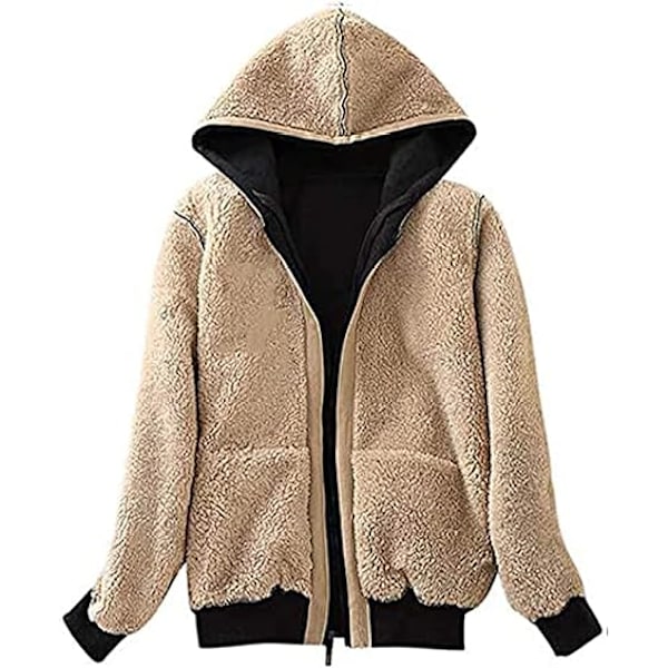 Dam Casual Vinter Varma Tjock Sherpa Fleece Jacka Full Zip Up Hoodie Sweatshirt för Kvinnor… L