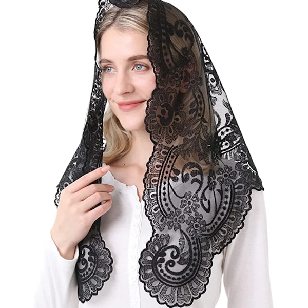 Spansk traditionel trekantsslør Sort og hvid kristen katolsk kirke slør til kvi grey on black