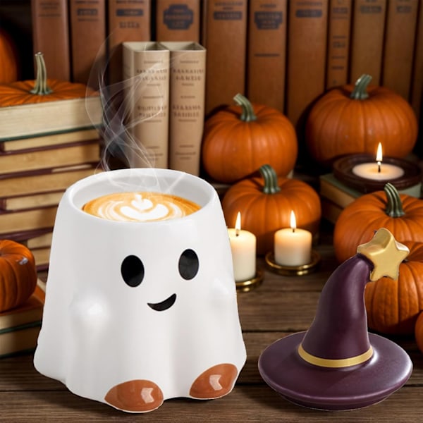 Söt Halloween-spökkopp med hattlock, Keramik Kaffekopp A