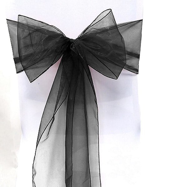 25 st Sorganza stolar Omslag Tulle Båge Sash Tie Ribbon Bröllopsfest Svart Black