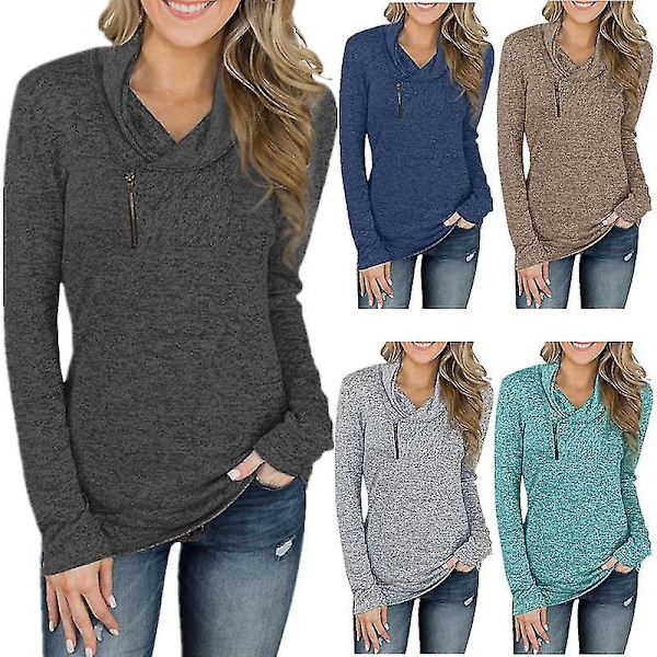 Slim Fit Plus Size Dame Bluse med Lange Ærmer i Ensfarvet - Brun XXXL