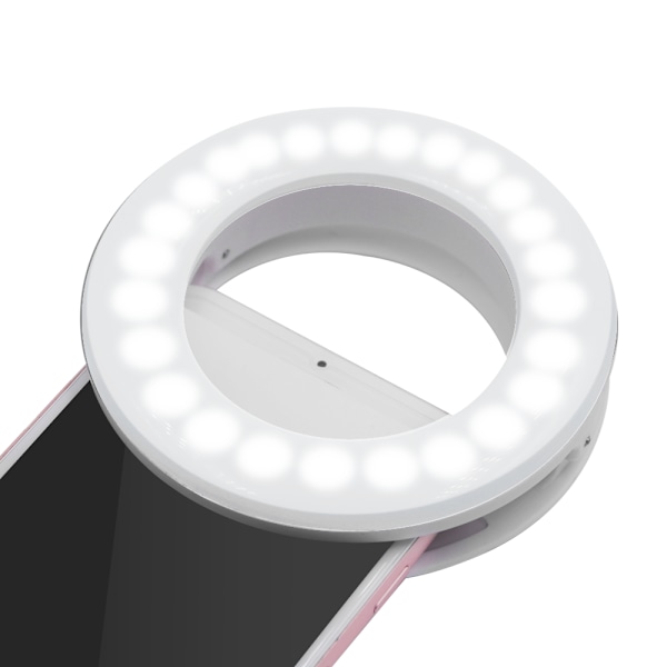 Ringlampe (LED) med enkel montering for å få profesjonelle selfies og videosamtaler, med justerbar lysstyrke og fargebytte