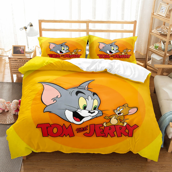 Tom och Jerry 3D sängkläder printed set mjukt cover i mikrofiber med örngott med dragkedja cover (200x200cm)