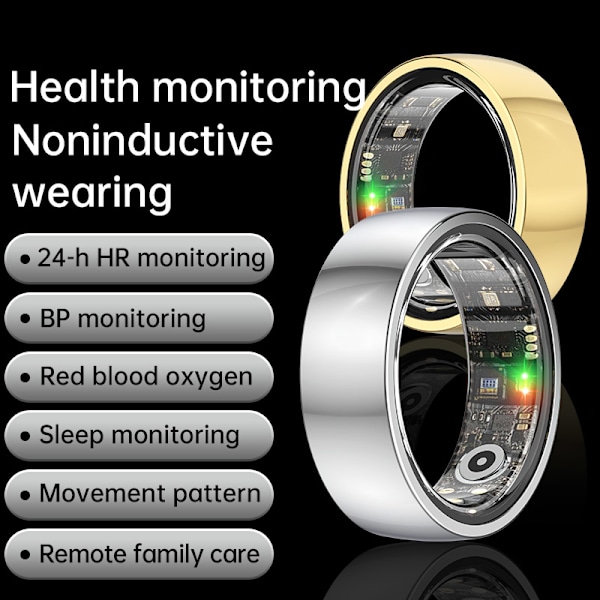 Smart Ring R1000 – Sömnmonitor, Bluetooth 5.0, Blodsyremätare Guld Guld 8