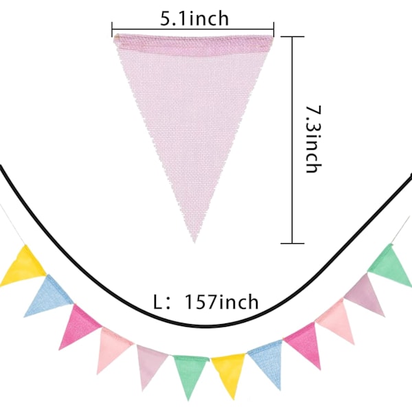 60 flaggor 68 fot vimpelbanderoll, flerfärgad utomhus vattentät triangel flaggor imiterad linne säckväv vimpeltillbehör