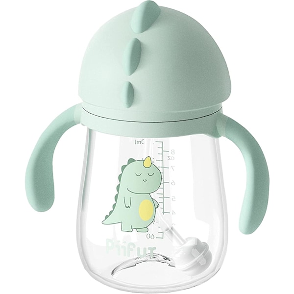 Babykopp med sugrör 12-18 månader, viktad boll sippy kopp för småbarn med handtag, vattenflaska för barn 8 uns (grön)
