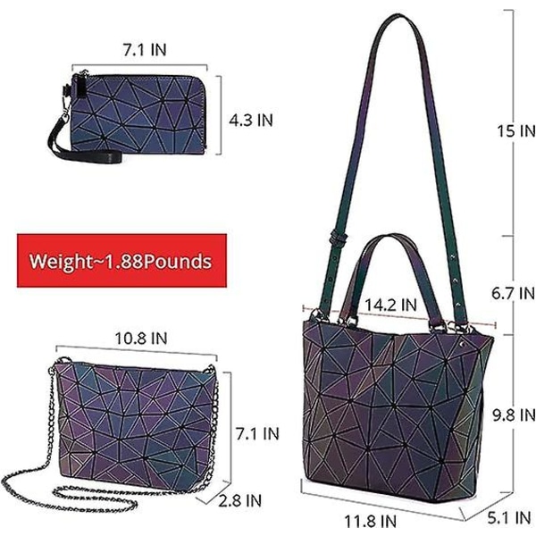 Geometriska lysande plånböcker och handväskor för kvinnor Holografisk reflekterande Crossbody-väska plånbok