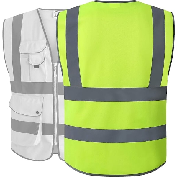 9 klass 2 fickor hög synlighet säkerhetsväst på framsidan med reflexremsor, gul uppfyller EN ISO 20471 standarder - Unisex (X-Large)