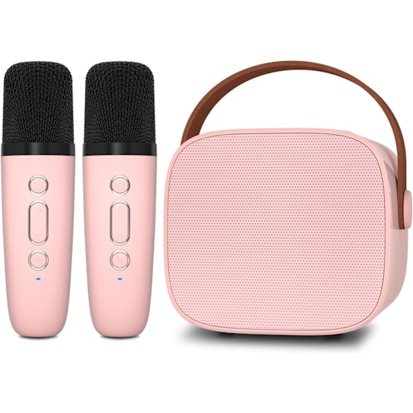 Mini Karaoke Maskin Barn med 2 Trådlösa Mikrofoner, Bärbar Bluetooth Högtalare med Trådlös Mikrofon (Rosa) Pink 2 Mic