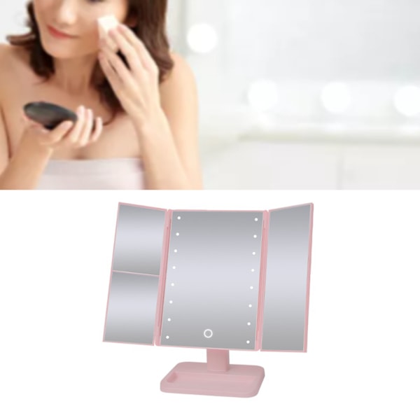 Ljusad smink spegel minimalistisk förstoring touch kontroll trefaldig LED fåfänga spegel rosa