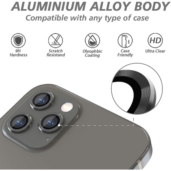 Bakre kameraskydd Svart Kompatibel med Iphone 13 Pro Max, [Aluminium Alloy], Full Cover &; 9h hårdhet kameralins skyddsfilm