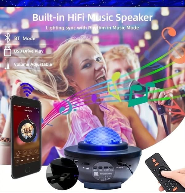 Galaxy Yölamppu / Avaruuslamppu Tähtiprojektori Bluetoothilla Korkea Black Black GALAXY - BASIC BLUETOOTH